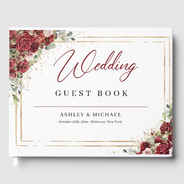 Livro De Visitas Boho burgundy e rosa de ouro (Frente)