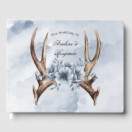 Livro De Visitas Boho Deer Antler com Casamento Floral Azul