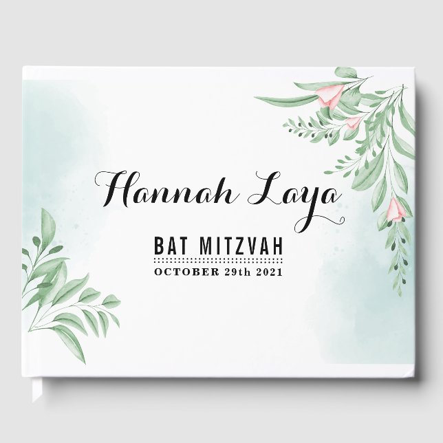 Livro De Visitas Boho Dusty Blue Eucalyptus Bat Mitzvah (Frente)
