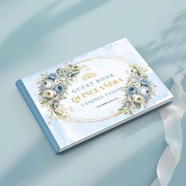 Livro de Visitas Boho Dusty Blue Gold Eucalipto Fl (Boho Dusty Blue Gold Eucalyptus Floral Guestbook)