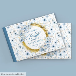 Livro De Visitas Boho Dusty Blue Sage Chá de panela Floral Dourado