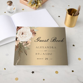 Livro De Visitas Boho Elegant Dourado e Wildflower Wedding