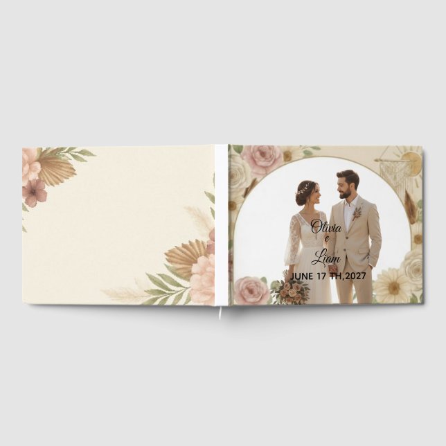 Livro De Visitas Boho Elegant Wedding Guest Book – Romantic Keepsak (Completo)