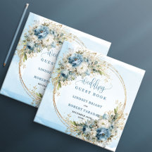 Livro de Visitas Boho em Azul Empolvado com Flores
