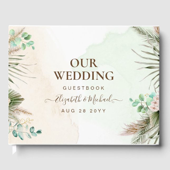 Livro De Visitas BoHO Eucalyptus Pampas Grass Casamento Greenery (Frente)