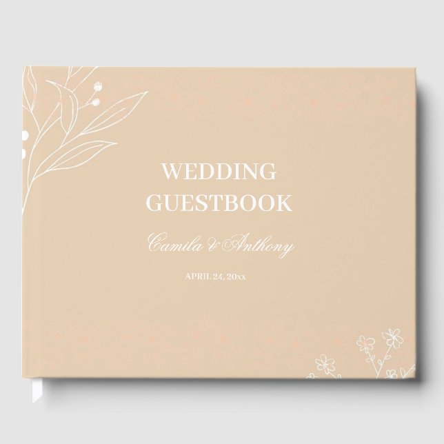 Livro De Visitas Boho Floral Boho Casado de Cantinho Branco Beige (Frente)