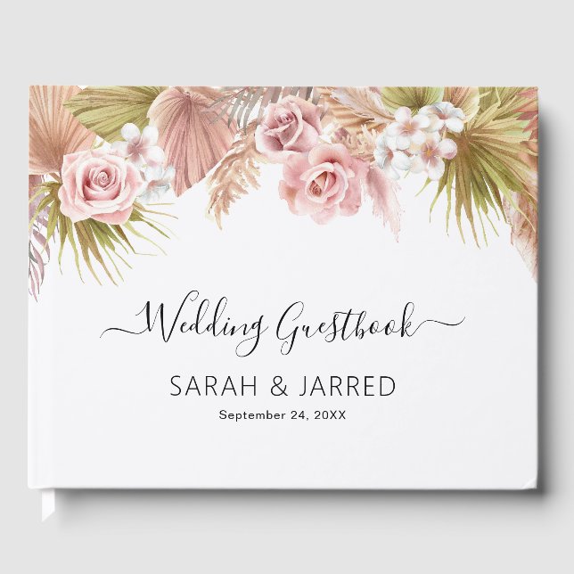 Livro De Visitas Boho Floral Border Wedding (Frente)