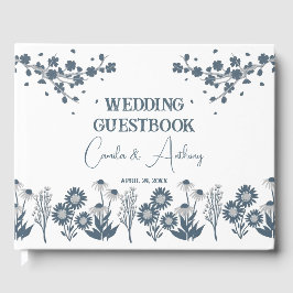 Livro De Visitas Boho Floral de Flor Azul