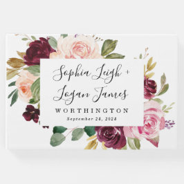 Livro De Visitas Boho Floral Dourado Pêssego Vermelho Rosa Brilhant