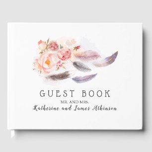 Livro De Visitas Boho Floral Feather