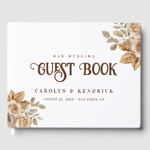 Livro De Visitas Boho Neutral Acentos Florais Elegante Casamento