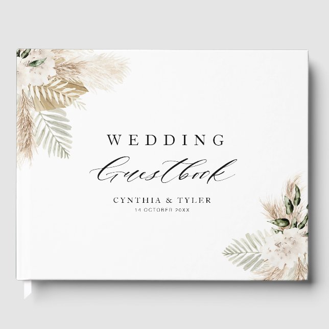 Livro De Visitas Boho pampas herdeiro verde-casamento (Frente)