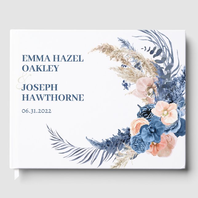 Livro De Visitas Boho pastel azul & blush chic Weding (Frente)