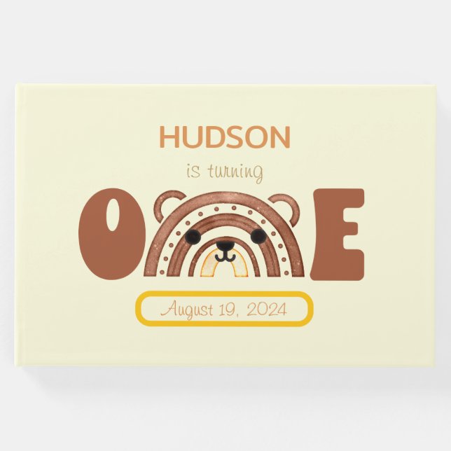 Livro De Visitas Boho Rainbow Bear Primeiro Aniversário (Frente)