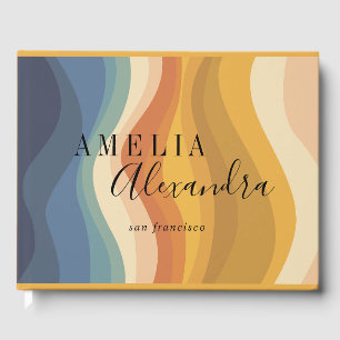 Livro De Visitas Boho Retro Script Abstrato Wavy Lines Amarelo