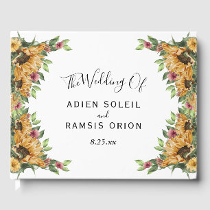 Livro De Visitas Boho Sunflower Rustic Wildflower Weding