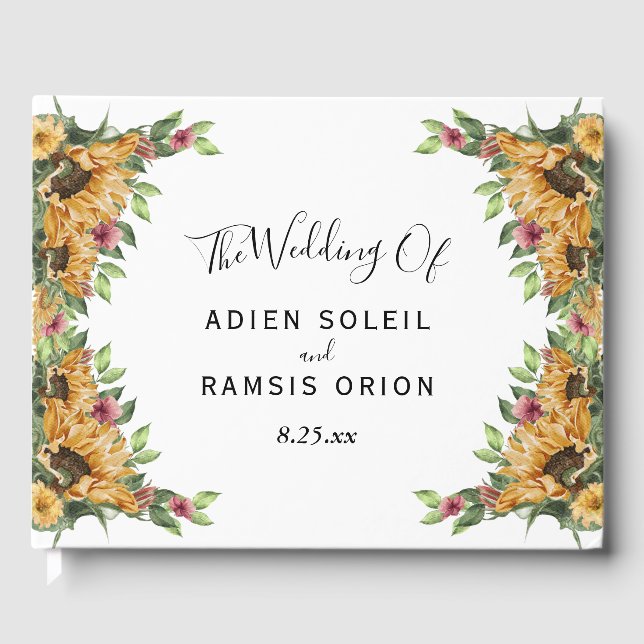 Livro De Visitas Boho Sunflower Rustic Wildflower Weding (Frente)