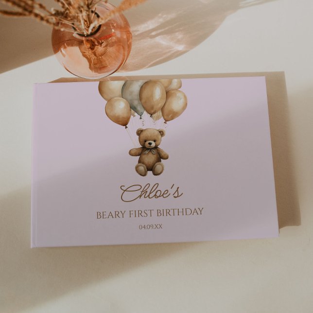 Livro De Visitas Boho Teddy Bear First Festa de aniversário (Criador carregado)