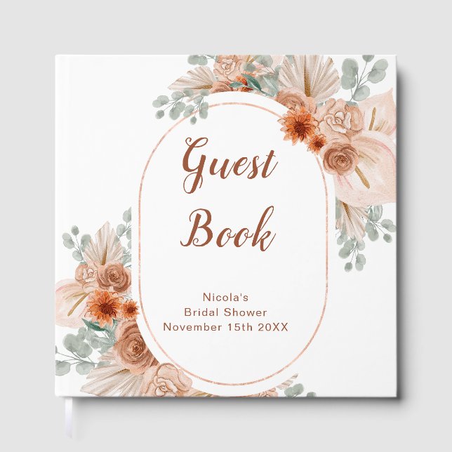 Livro De Visitas Boho Terracotta Pampas Grass Bridal Shower (Frente)
