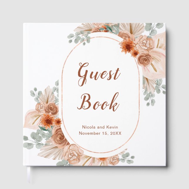 Livro De Visitas Boho Terracotta Pampas Grass Guest Book (Frente)