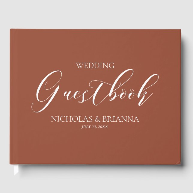 Livro De Visitas Boho Terracotta Queimou Casamento do Monograma Lar (Frente)
