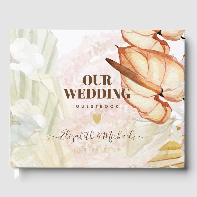 Livro De Visitas BoHO Tropical Pampas Grass Casamento (Frente)