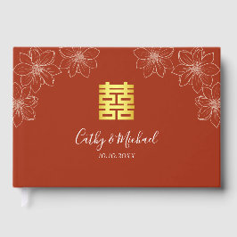 Livro De Visitas Boho vermelho moderno casamento floral chinês