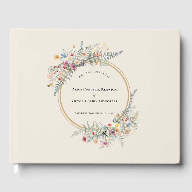 Livro De Visitas Boho Wildflower Fern Beige Wedding (Frente)