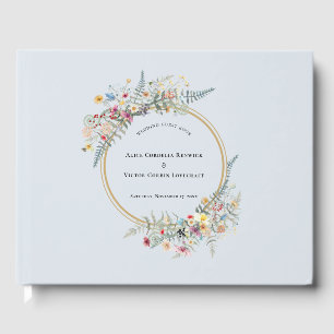 Livro De Visitas Boho Wildflower Fern Dusty Casamento Azul