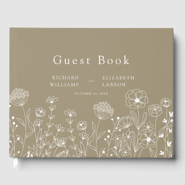 Livro De Visitas Boho Wildflower Modern Watercolor Casamento (Frente)