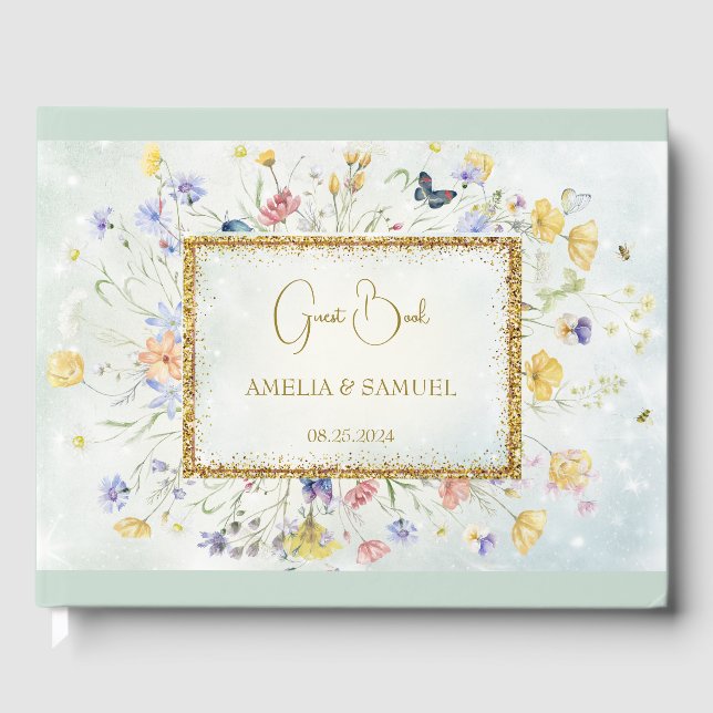 Livro De Visitas Boho Wildflower Rustic Green Wedding (Frente)