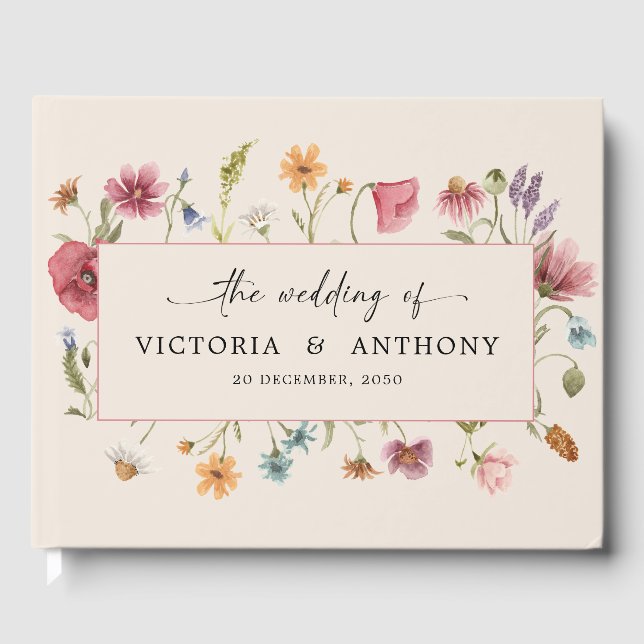 Livro De Visitas Boho Wildflower Wedding Guest Book (Frente)