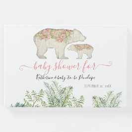 Livro De Visitas Boho Woodland Floral Bear Fern Foliage Baby Girl