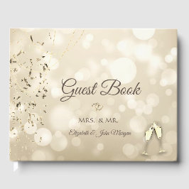 Livro De Visitas Bokeh Elegante, Taças de Vinho Confetes Casamento
