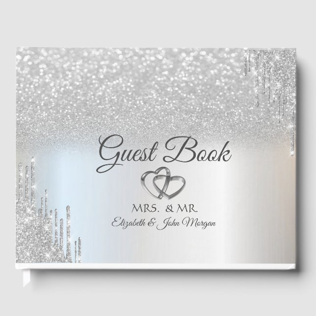 Livro De Visitas Bokeh Hearts Bokeh Glitter Elegante (Frente)