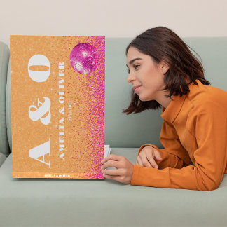 Livro De Visitas Bolas de Discoteca Retro Rosa Quente e Laranja Cas