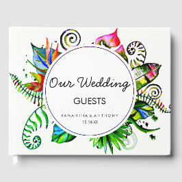 Livro De Visitas Bold Tropical Palm Leaf Wreath Casamento Monograma