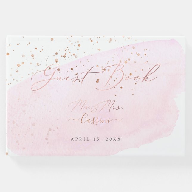 Livro De Visitas Bolhas de Champanhe Rosa Esfregam Areia Aquarela (Frente)