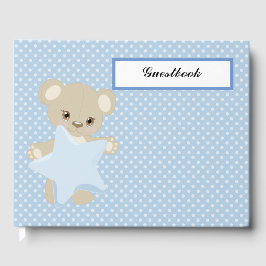 LIVRO DE VISITAS BOLINHAS AZUIS E TAN TEDDY BEAR COM ESTRELA AZUL