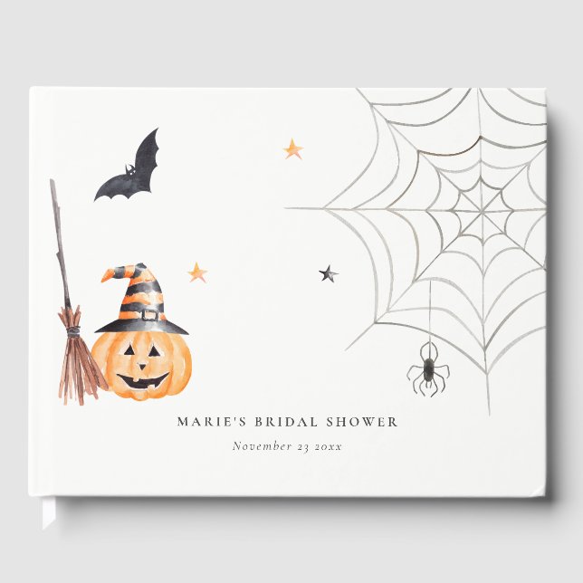 Livro De Visitas Bolo de Noiva Aranha Teia de Aranha Halloween Fofo (Frente)