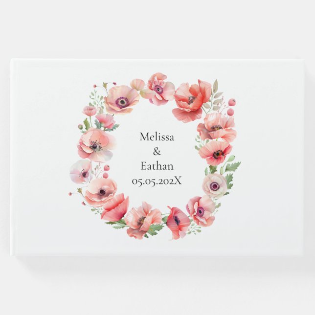 Livro De Visitas Bonita design de papoila rosa e vermelha (Frente)