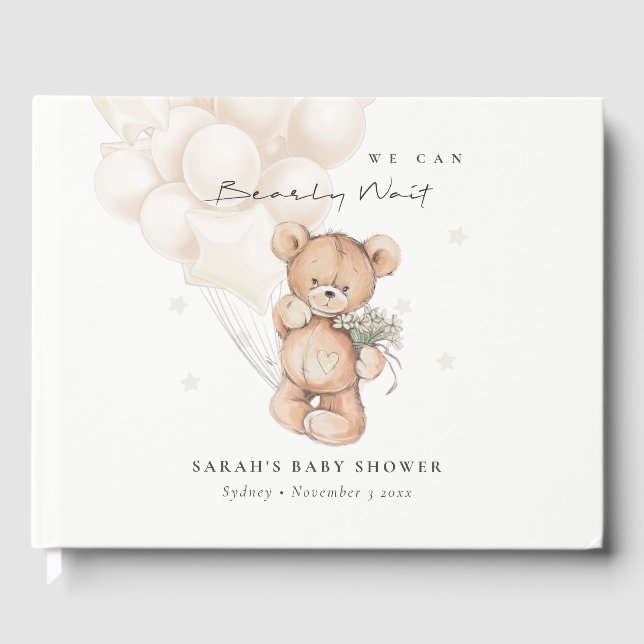 Livro De Visitas Bonita Ivory Bearon Chá de fraldas de Balão de Urs (Frente)