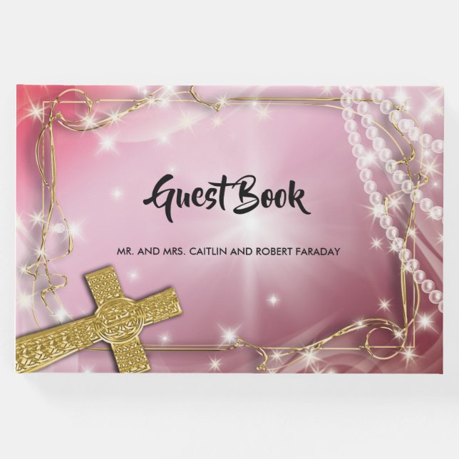 Livro De Visitas Bonito cruz rosa rosa-rosa (Frente)