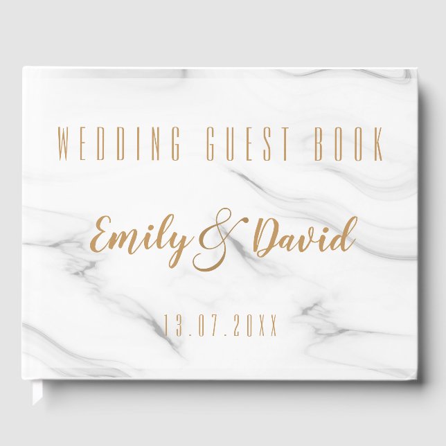 Livro De Visitas Bonito Marble Elegante Marrom Branco Marrom Keepsa (Frente)