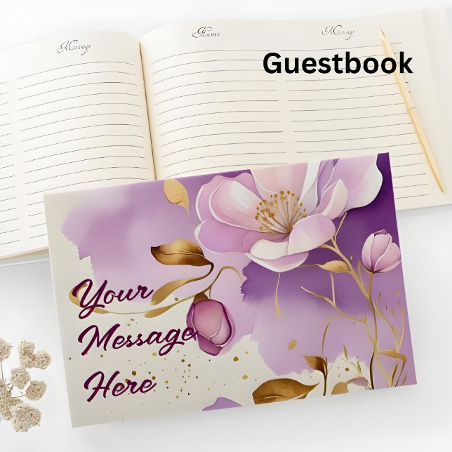 Livro De Visitas Bonito Puro Dourado Floral (Criador carregado)