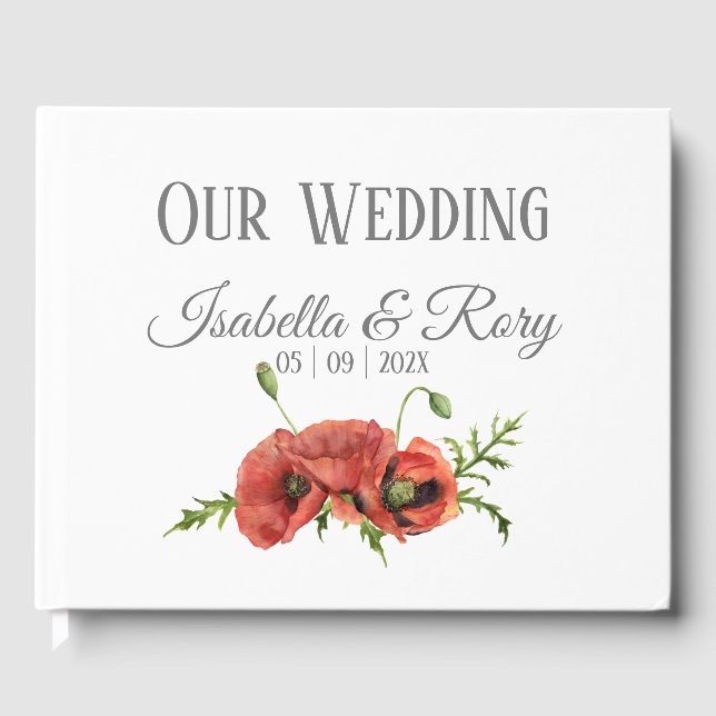 Livro De Visitas Bonito Watercolor Red Poppies Casamento Guestbook (Frente)