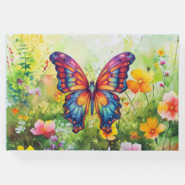 Livro De Visitas Borboleta Azul Laranja Asas