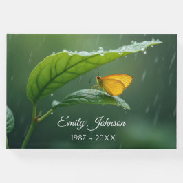 Livro De Visitas Borboleta ouro sobre folha na chuva