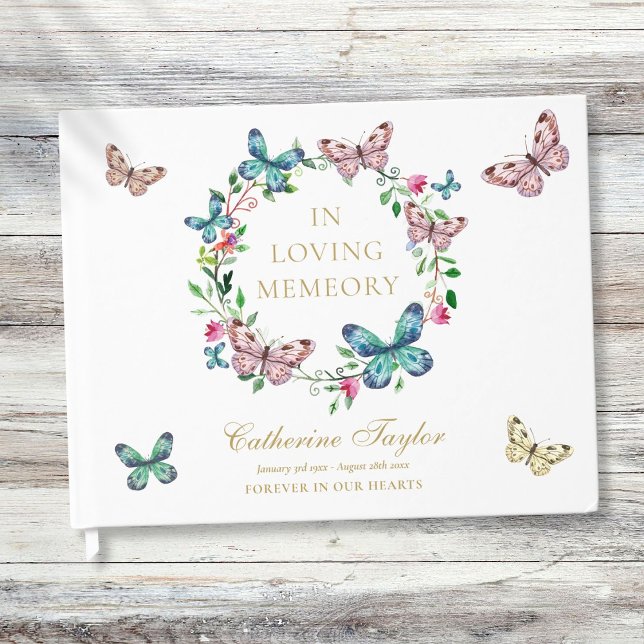 Livro De Visitas Borboletas Em Memória Amorosa Funeral Memorial (Butterflies In Loving Memory Memorial Funeral Guest Book)