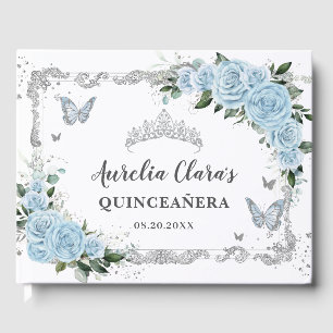 Livro De Visitas Borboletas Florais Azuis Células Quinceañera